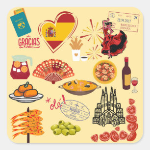 Sticker Carré Symboles espagnols pour amateurs de voyages