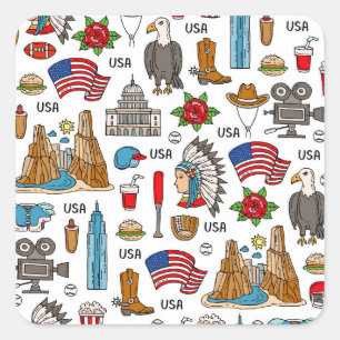 Sticker Carré Symboles USA Vintage Motif sans couture