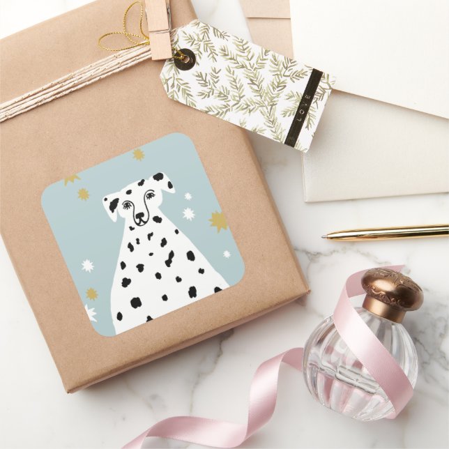 Sticker Carré Sympa Chien Dalmatien Illustration Abstraite Art (Cadeaux)