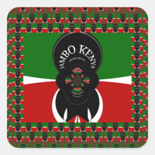 Sticker Carré Sympathique Kenyan Hearts drapeau noir rouge vert 