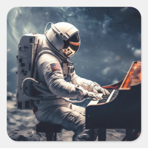 Sticker Carré Symphonie pour les étoiles L'astronaute Piano su