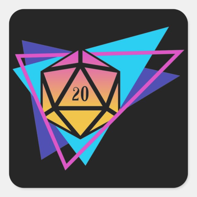 Sticker Carré Synthwave D20 Dice Steampunk Tabletop RPG (Devant)