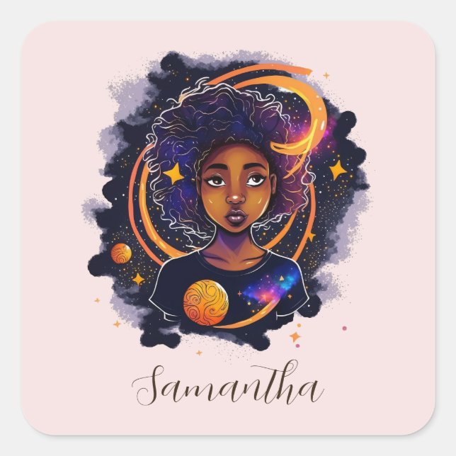 Sticker Carré Système solaire Afro Femme (Devant)
