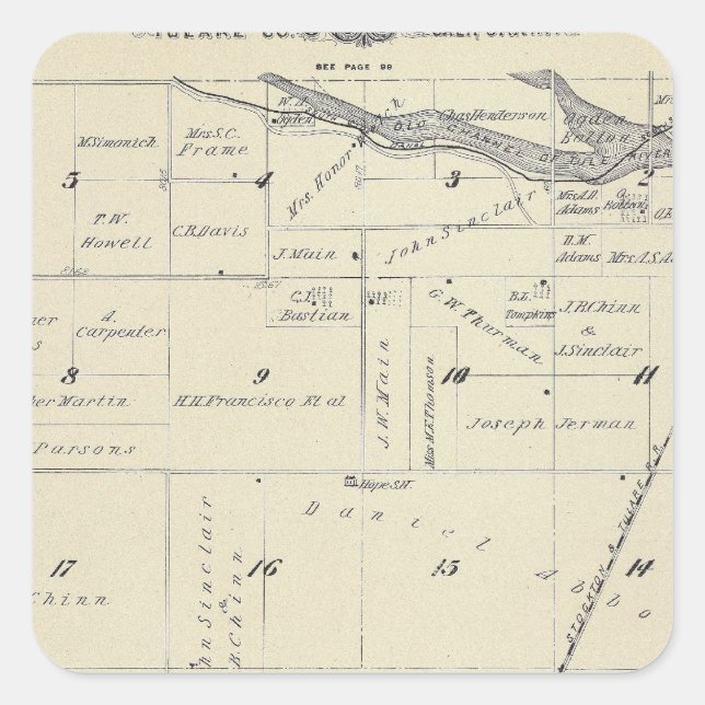 Sticker Carré T22S R27E Tulare Comté Plan de section (Devant)