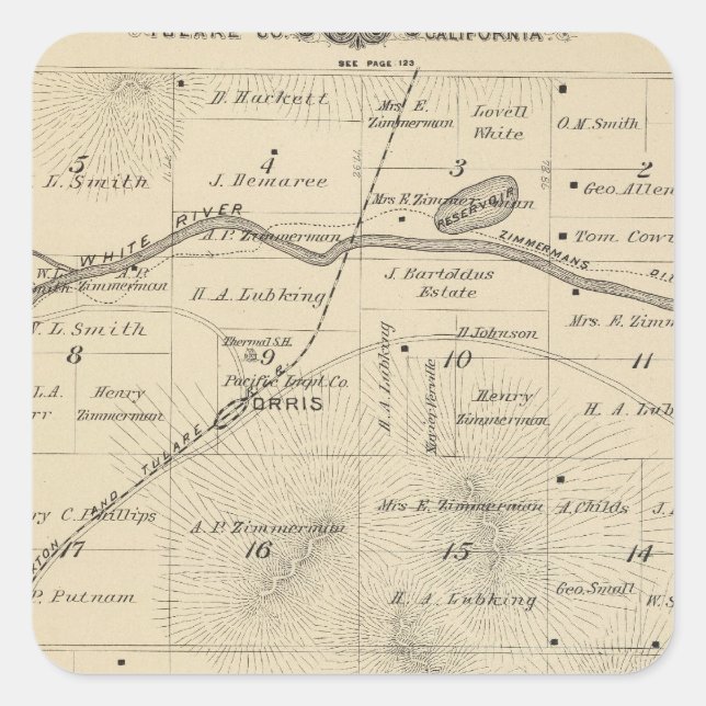 Sticker Carré T24S R27E Tulare Comté Plan de section (Devant)