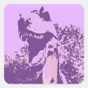 Sticker Carré T-Rex Dinosaure Violet