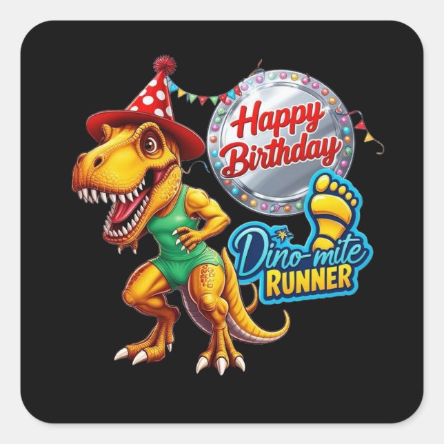 Sticker Carré T-Rex en tenue de course verte (Devant)
