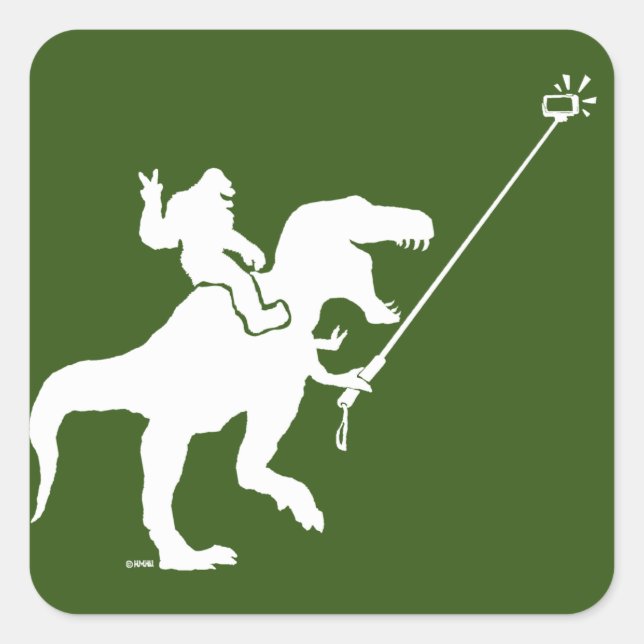 Sticker Carré T-rex et selfie bigfoot (Devant)