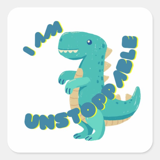 Sticker Carré T-REX mignon avec citation motivante (Devant)