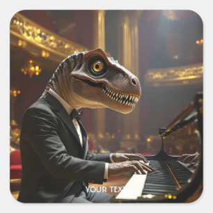Sticker Carré T-rex mignon de fantaisie jouant du piano