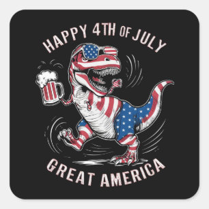 Sticker Carré T-Rex portant les couleurs du drapeau américain