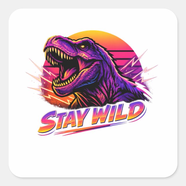 Sticker Carré T-Rex Reste Sauvage (Devant)