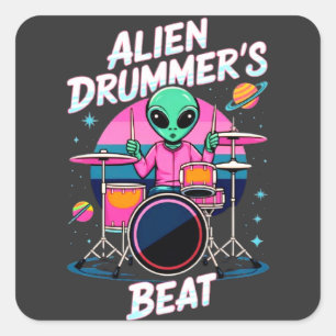 Sticker Carré T-shirt Alien Drummer's Beat - Funky Alien Graphic
