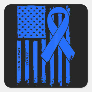 Sticker Carré T-shirt American Flag Blue Ribbon Ataxia Awareness