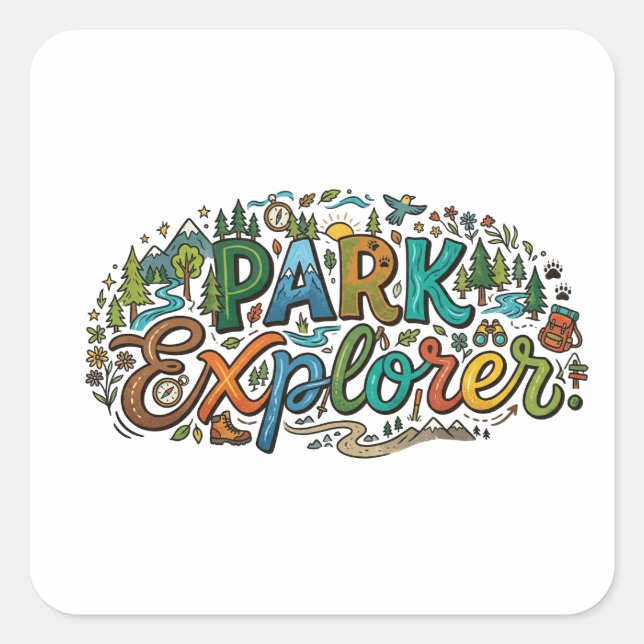 Sticker Carré T-shirt Park Explorer – Aventure Nature (Devant)