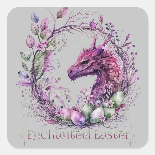 Sticker Carré T-shirt Pink Green Pastel Enchantée Dragon de Pâqu (Devant)