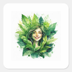 Sticker Carré T-shirt Plant Mom en fleurs - Tee drôle pour amate