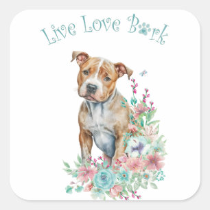 Sticker Carré T-shirt Staffordshire Terrier Maman Chien Floral