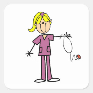 Sticker Carré T-shirts Blond Female Stick Figure Nurse