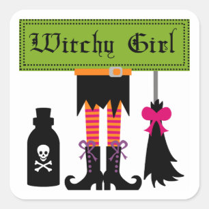 Sticker Carré T-shirts et cadeaux d'Halloween Witchy Girl