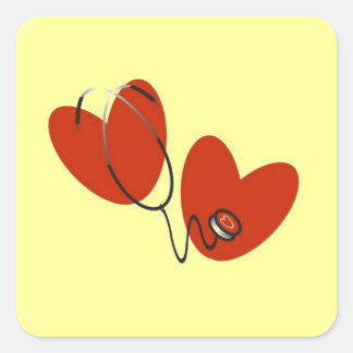 Sticker Carré T-shirts et cadeaux Hearts and Stethoscope