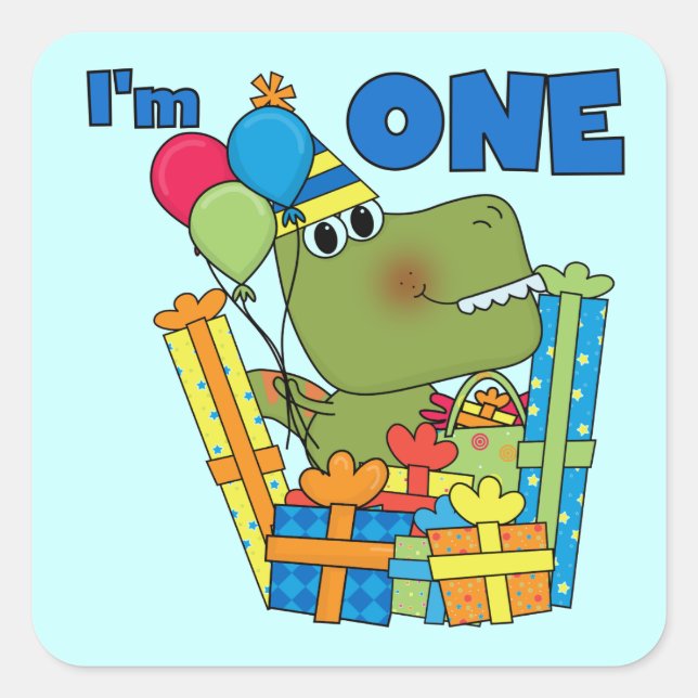 Sticker Carré T-shirts et cadeaux Little Dino 1er anniversaire (Devant)