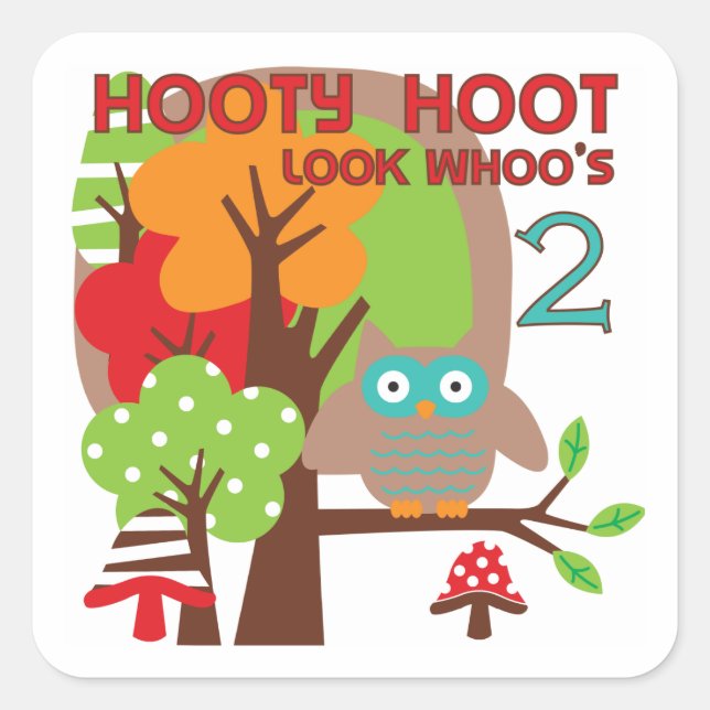Sticker Carré T-shirts et cadeaux Owl 2nd Birthday (Devant)