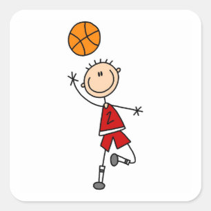 Sticker Carré T-shirts et cadeaux pour garçon basketteur rouge