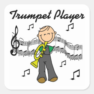 Sticker Carré T-shirts et cadeaux Stick Figure Joueur de trompet