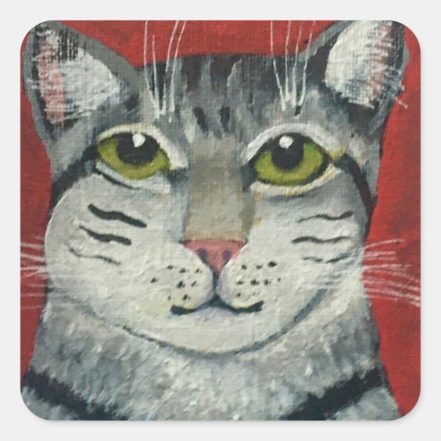 Sticker Carré Tabby Cat (Devant)