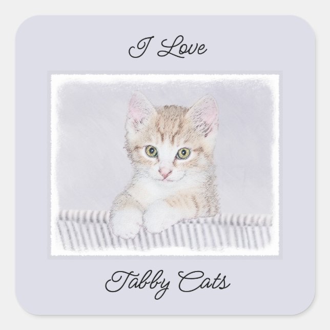 Sticker Carré Tabby Orange Kitten Peinture - Art Chat original (Devant)