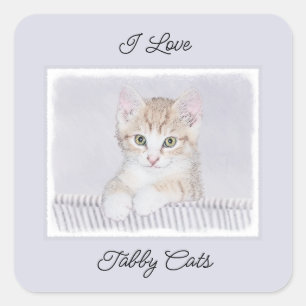 Sticker Carré Tabby Orange Kitten Peinture - Art Chat original