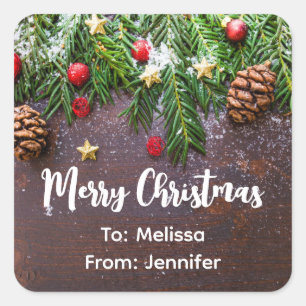 Sticker Carré Table de Noël rustique avec pin et neige