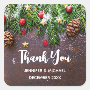 Sticker Carré Table de Noël rustique avec pin et neige