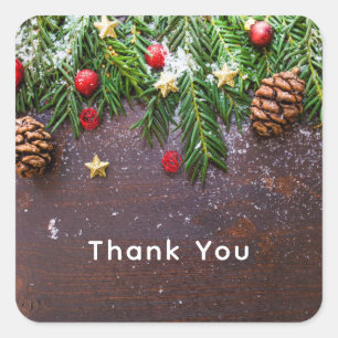 Sticker Carré Table de Noël rustique avec pin et neige