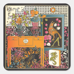 Sticker Carré Table orange Mah Jongg