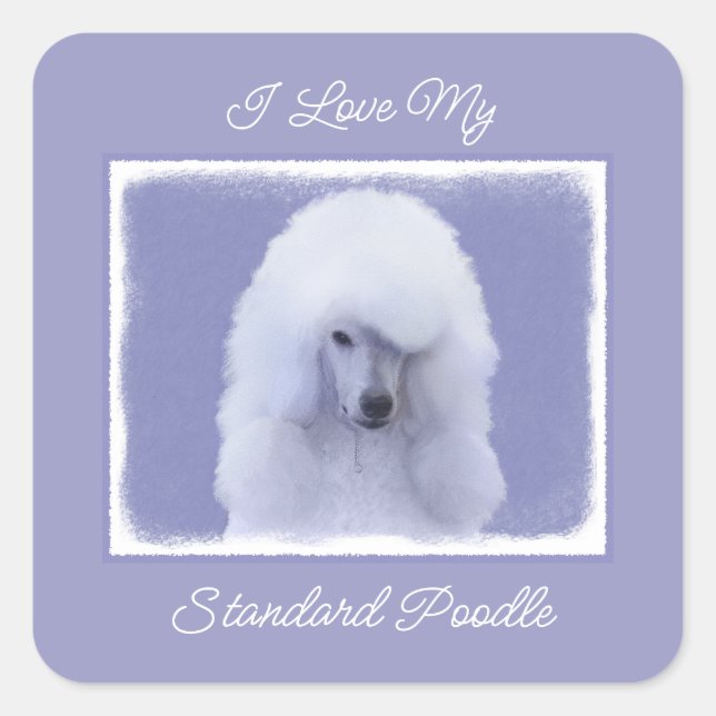 Sticker Carré Tableau blanc standard de caniche - Art original d (Devant)