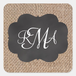 Sticker Carré Tableau de bord Burlap Look Triple Script monogram