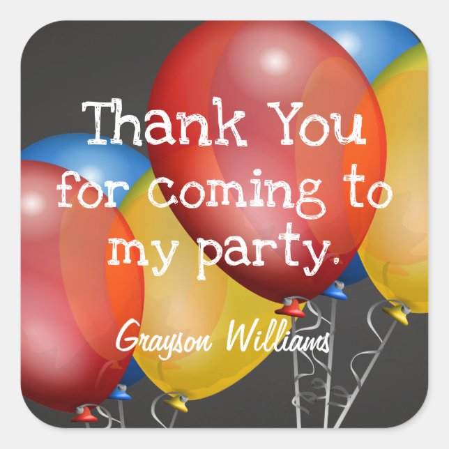 Sticker Carré Tableau de bord et ballons Anniversaire Merci de f (Devant)