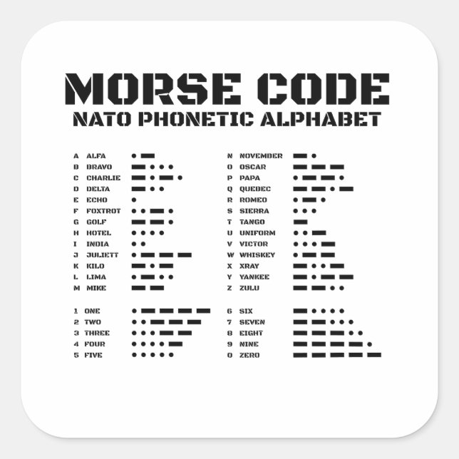 Sticker Carré Tableau de l'alphabet phonétique OTAN Code Morse d (Devant)