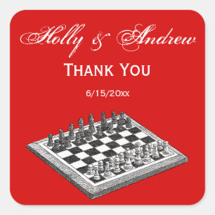 Sticker Carré Tableau d'échecs et pièces d'échecs Art Vintage