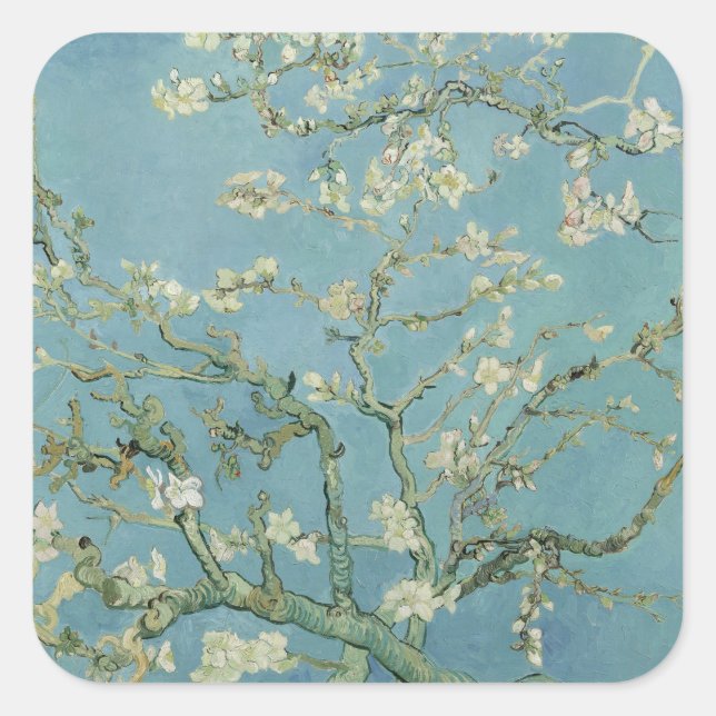 Sticker Carré Tableau des fleurs d'amandes de Van Gogh (Devant)