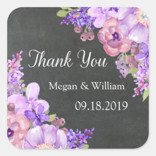 Sticker Carré Tableau noir Lavande violette Mariage floral Tags