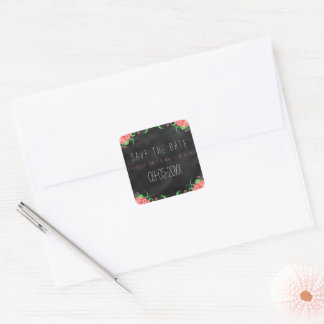 Sticker Carré Tableau noir Pink Floral Enregistrer l'autocollant