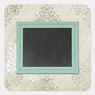 Sticker Carré Tableau Vintage rustique Peint Aqua sur Damask