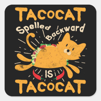 Sticker Carré Tacocat épelé à l'envers Cinco de Mayo Cat Taco