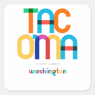 Sticker Carré Tacoma Washington Mid Century, Pop Art,