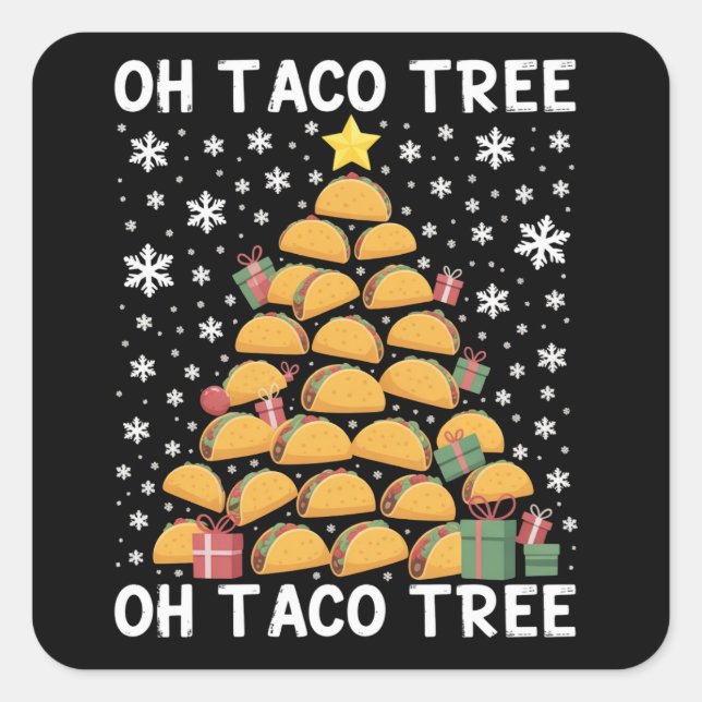 Sticker Carré Tacos sapin de Noël Funny Xmas Foodie mexicaine (Devant)