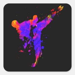 Sticker Carré Tae Kwon Do Karate Colorful Silhouette for Girls