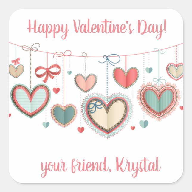Sticker Carré tag cadeau de la Saint Valentin (Devant)